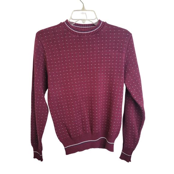 Vintage Woolrich Sweater Burgundy Polka Dot Ribbed Preppy Men's Size Small - Picture 1 of 9